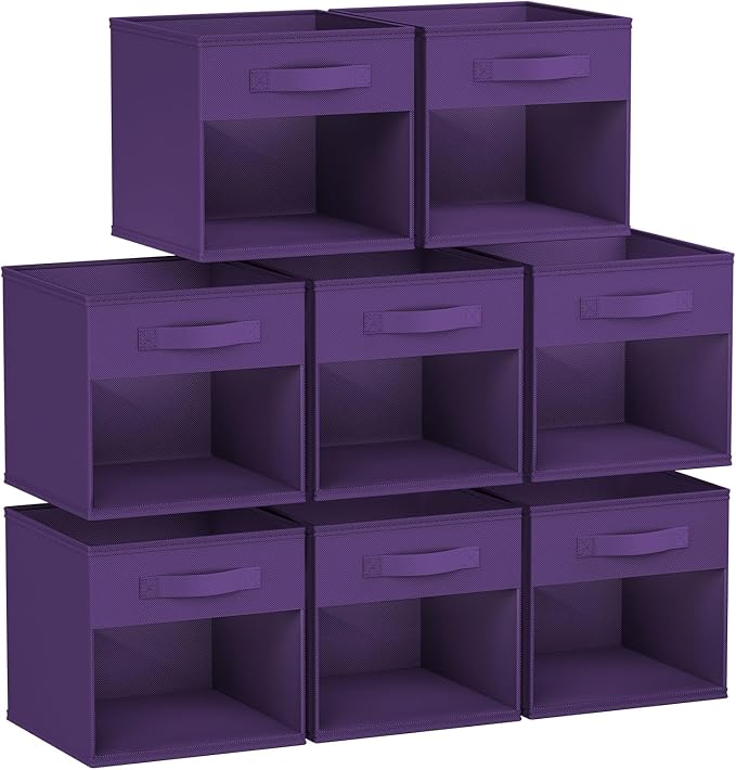 DIMJ Storage Cubes, Cube Storage Bin, 8 Pack Foldable Baskets with Window, Closet Storage Bins with Handle, 11x 11 inch Storage Cubes for Clothes, Toys, Books (Purple) by DiMJ
