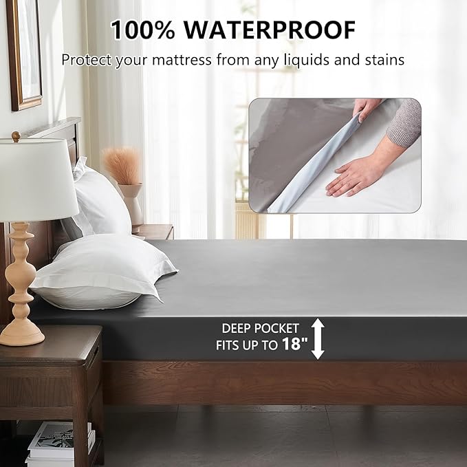 Full Size Mattress Protector Waterproof, Breathable Noiseless Bed Cover with Deep Pocket 6"-18", Machine Washable Mattress Cover Full for Bedroom, College Dorm, Hotel (Gray, 54'' X 76'')