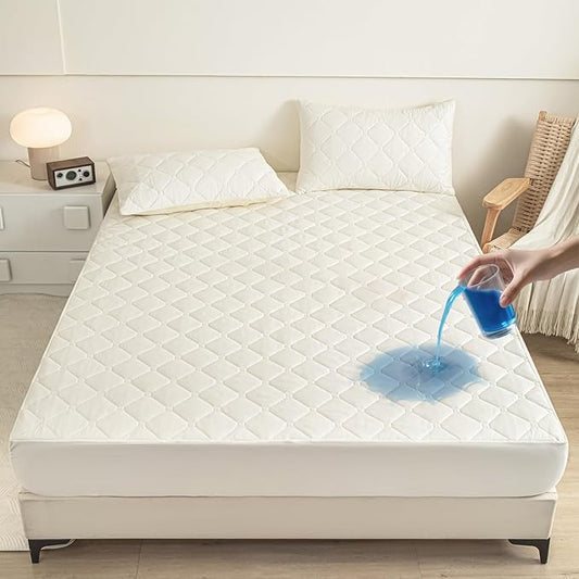Waterproof Mattress Protector Full, 18” Deep Pocket Fitted Mattress Topper+2pcs Pillow Cases - Leakproof, Oeko-TEX Certified, Breathable & Noiseless,Machine Washable (Cream White)