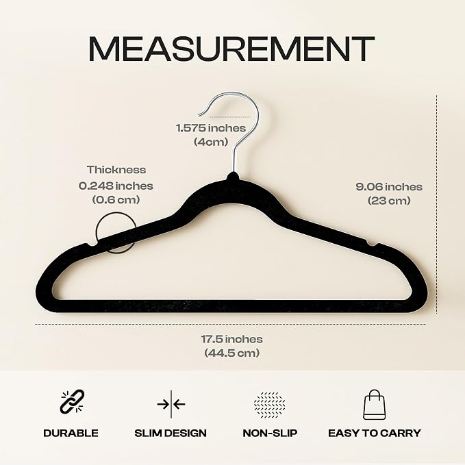 Utopia Home Velvet Hangers 100 Pack – Luxury Non-Slip Slim Pant & Coat Hangers, Strong Space-Saving Clothes Hangers with Pants Bar and 360° Swivel Hook – Black - Image 7