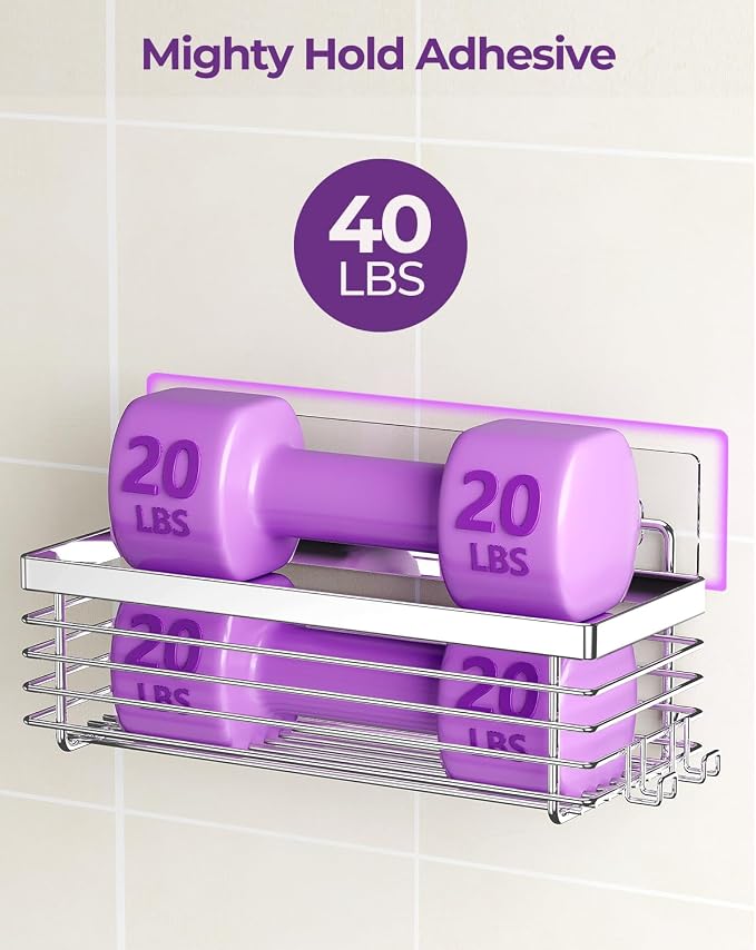 ODesign Shower Caddy 3 Pack SUS304 Stainless Steel-No Drilling-Shower Bathroom Shelves Rack,Rustproof Wall Mounted,Adhesive Shower Shelf Basket Organizer-Silver - Image 3