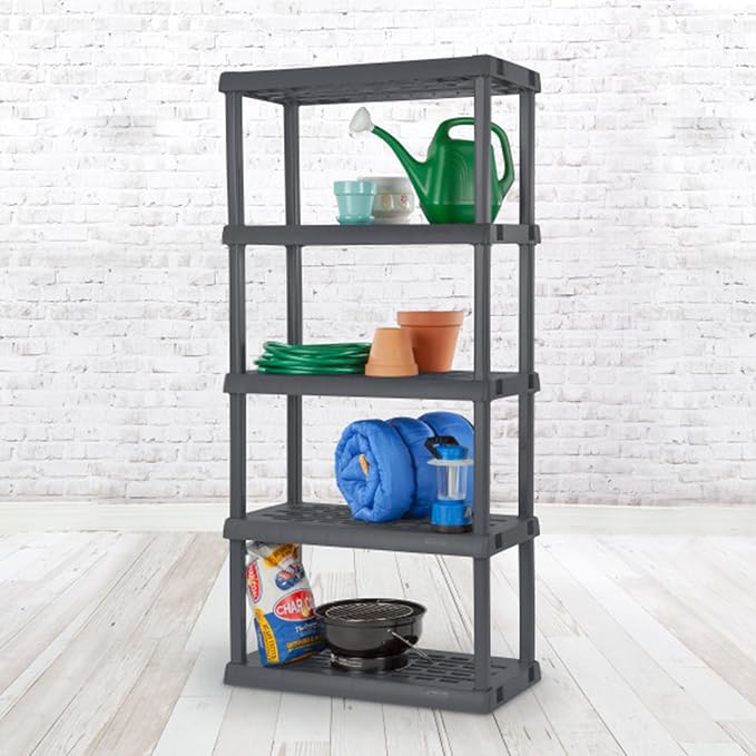 Sterilite 2-Pack 5 Shelf Unit, Heavy-Duty Shelving Storage Rack for Home and Garage, Gray - Multipurpose Plastic Organizer Shelves for Smart Organization - Image 8