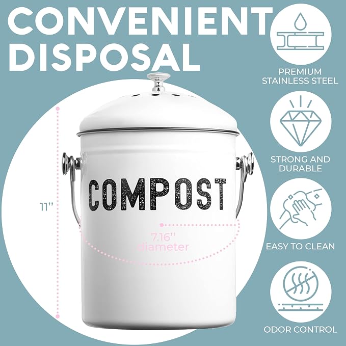 EPICA Countertop Compost Bin Kitchen | 1.3 Gallon | Odorless Composting Bin with Carbon Filters | Indoor Compost Bin with Lid | Stainless Steel Kitchen Composter for Food Scraps & Waste Recycling - Image 6