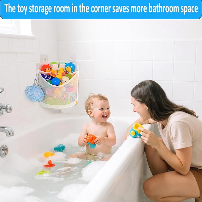 KPH Bath Toy Organizer, Large Capacity Corner Hanging with Mesh bath toy storage, Quick Drying - Image 2