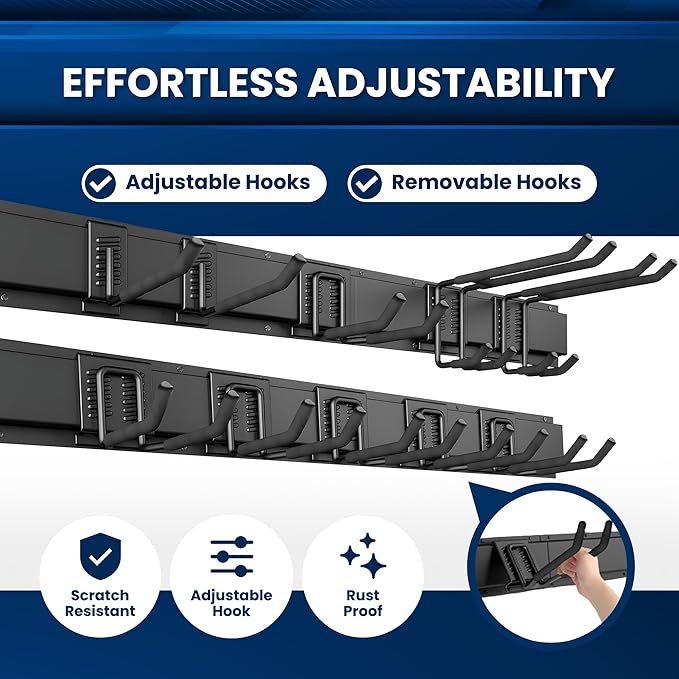 64'' All-Metal Garage Tool Organizer Wall Mount – Heavy-Duty Tool Rack Holds 680 lbs, Adjustable Hooks for Garage, Yard, and Garden Equipment - Image 4