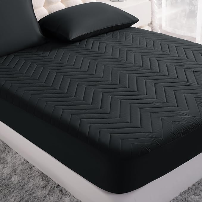 NTBAY Waterproof Mattress Protector, Quilted Queen Fitted Mattress Cover with 15" Deep Pocket- Machine Washable - Soft and Breathable Mattress Pad Cover, Black