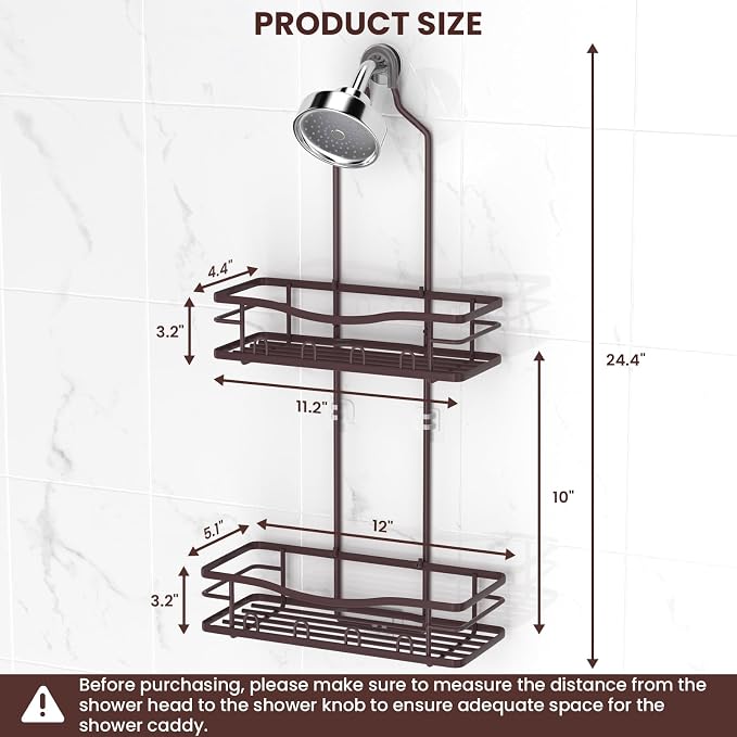 REINHARDT Shower Caddy Hanging, Rustproof Shower Caddy Anti-Swing Shower Organizer No Drilling Showers Racks with Soap Holder Multi Hooks Bathroom Storage for Shampoo Sponge, Bronze - Image 6