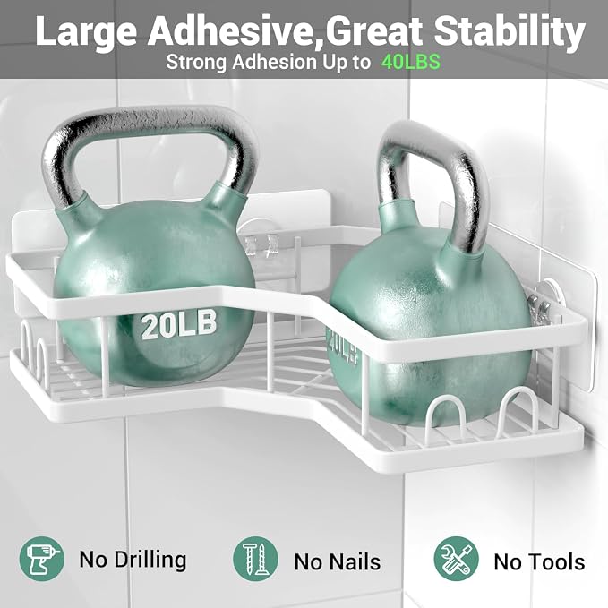 AKTECKE Corner Shower Caddy Bathroom Organizer Adhesive Shower Rack Bathtub Shelves - 3Pack No Drilling Shower Shelf For Inside Shower - Rustproof Bath Tub Organizer Caddy - Image 4