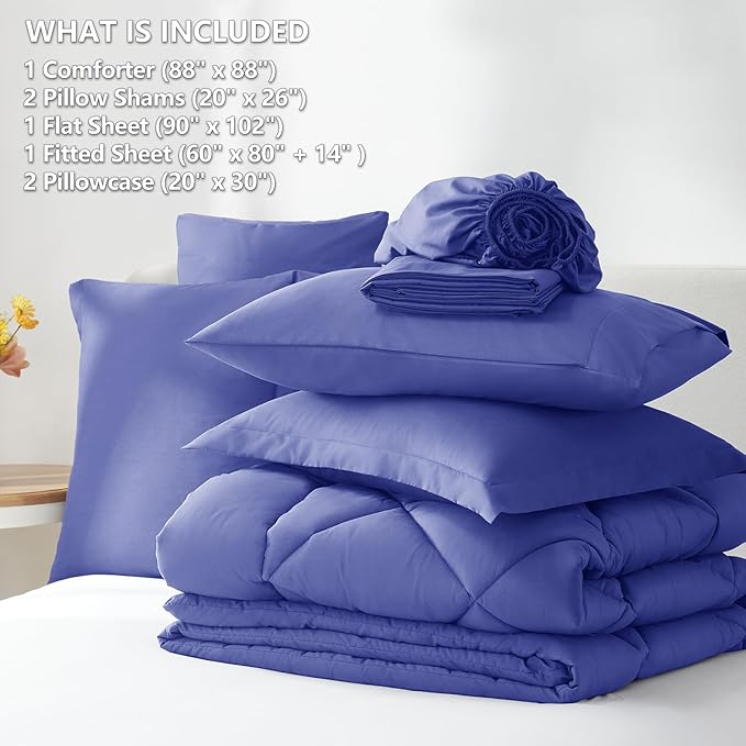 CozyLux Queen Comforter Set Very Peri - Bed in a Bag Queen Size 7 Pieces, Luxury Soft Bed Set for All Seasons, Bedding Set with Down Alternative Comforter, Sheets, Pillowcases & Shams