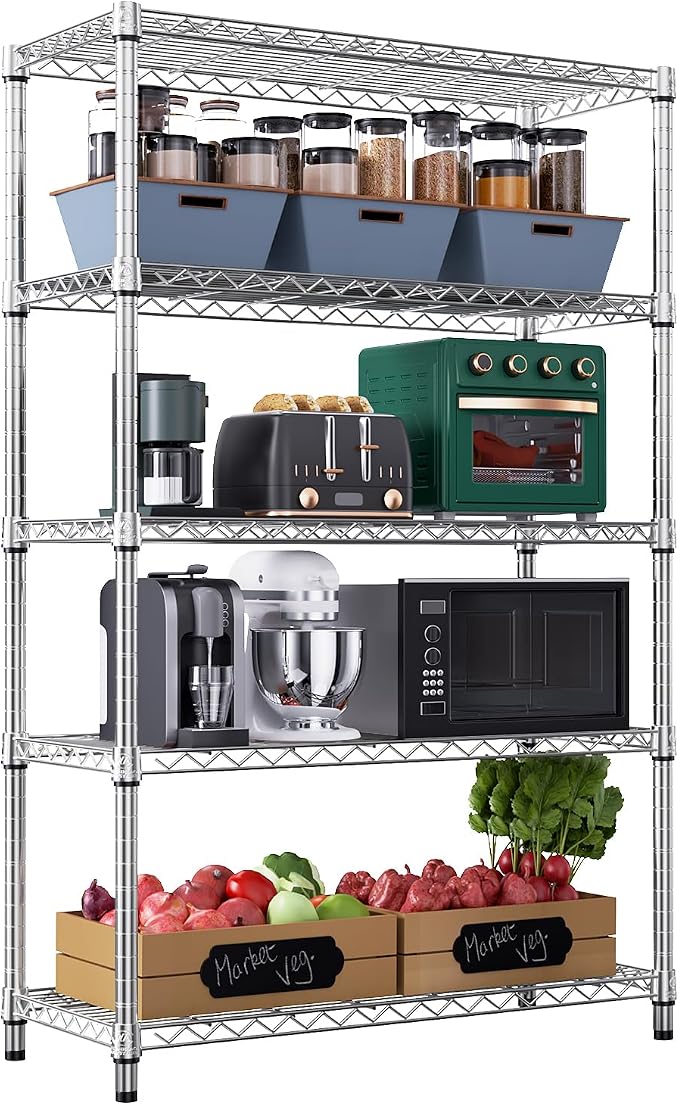 M MZG 1750 LBS Storage Shelves 5-Tier Utility Shelving Unit Steel Organizer Wire Rack for Home,Kitchen,Office,Garage, Capacity 17.7" D x 47.2" W x 72.3" H | Organizer Wire Rack, for Home, Kitchen, Office, Garage, 1750 LBS Capacity by MEIGAOPLASTICANDMETALHKCOLIMITED