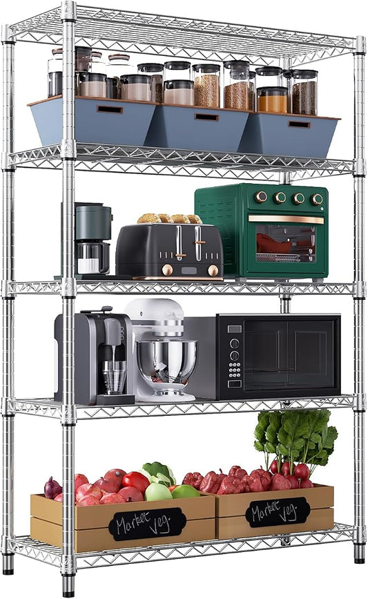 M MZG 1750 LBS Storage Shelves 5-Tier Utility Shelving Unit Steel Organizer Wire Rack for Home,Kitchen,Office,Garage, Capacity 17.7" D x 47.2" W x 72.3" H | Organizer Wire Rack, for Home, Kitchen, Office, Garage, 1750 LBS Capacity by MEIGAOPLASTICANDMETALHKCOLIMITED