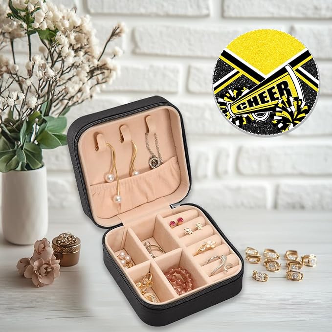 Cheerleader Travel Jewelry Case, Cheer Travel Jewelry Box for Women, Mini Jewelry Travel Case for Cheer Team, Cheerleader Gifts for Girls (Gold) - Image 3