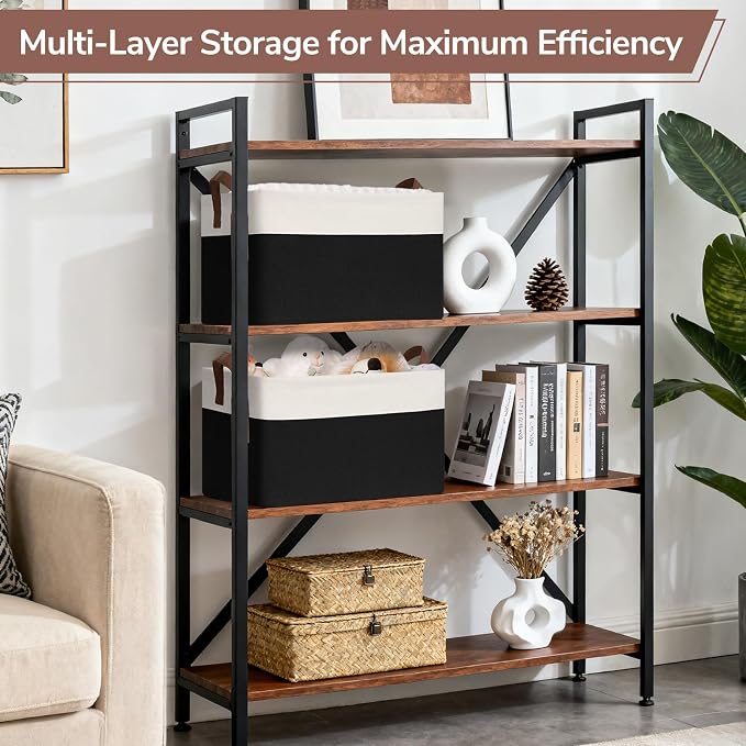 CHICVITA 4 Pack Large Storage Baskets for Shelves, Collapsible Fabric Storage Bins with Metal Frame Handles, Decorative Closet Organizers Bins for Toys, 16.8" x 11" x 9.8", Black & White - Image 6