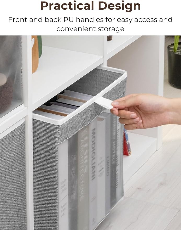 StorageWorks 13x13 Storage Cubes, Closet Storage Bins with Clear Window, Large Fabric Organizer for Clothes, Collapsible Storage Baskets with Handles, Gray, 3-Pack - Image 4