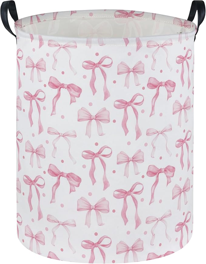 Girls Laundry Basket Pink Hamper for Nursery Bowkont Hamper Cute Kids Storage Bin Organizer Room Decor for Home(Pink bowkont) by DDBASKET