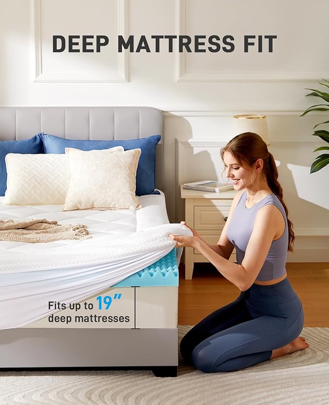 PERLECARE 4 Inch Dual Layer Full Mattress Topper for Pressure Relief, 2.5 Inch Cooling Egg Crate Gel Memory Foam Plus 1.5 Inch Pillow Top Cover, Soft with Deep Pocket