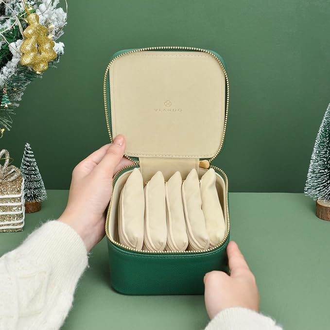 VLANDO Jewelry Travel Case,Travel Jewelry Organizer with Clear Velvet Jewelry Bags 6Pcs Zipper Pouch for Women Girl Christmas Wedding Gift-Green - Image 8
