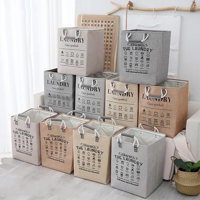 Small Laundry Basket, 50L Foldable Laundry Hamper Organizer with Handles, Fashion Portable Laundry Basket in Bedroom, Laundry Room, Closet, Bathroom, College Dorm (Beige) - Image 6