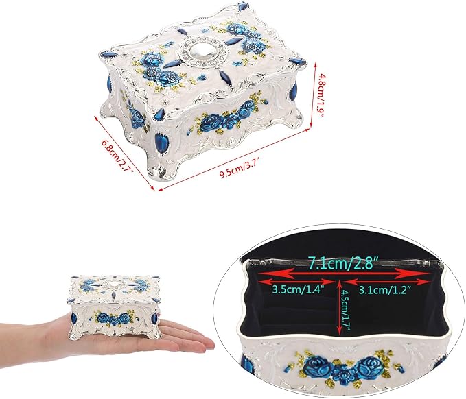 Hipiwe Vintage Trinket Box Metal Jewelry Box Wedding Ring Box Keepsake Box Treasure Box Chest Ornate Antique Finish Engraved Box Case Small - Image 8