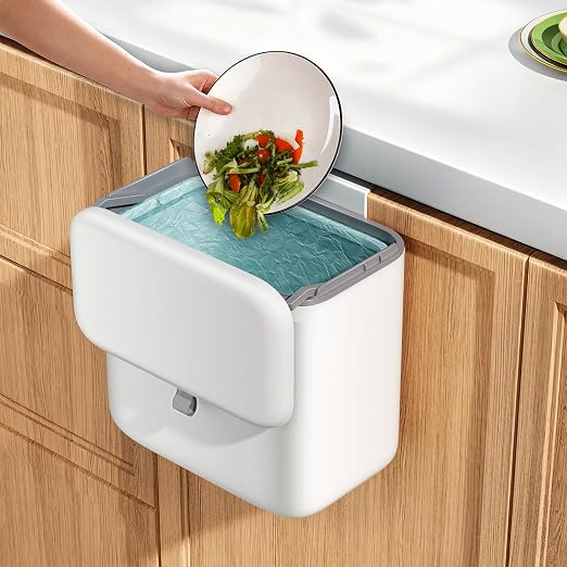 Compost Bin Kitchen for Countertop or Under Sink, 2.6 Gallon Hanging Small Trash Can with Lid, Garbage Can for Cabinet Door, Indoor/outdoor Food Waste Bin for Kitchen, Bathroom, RV, Office, White by Unknown