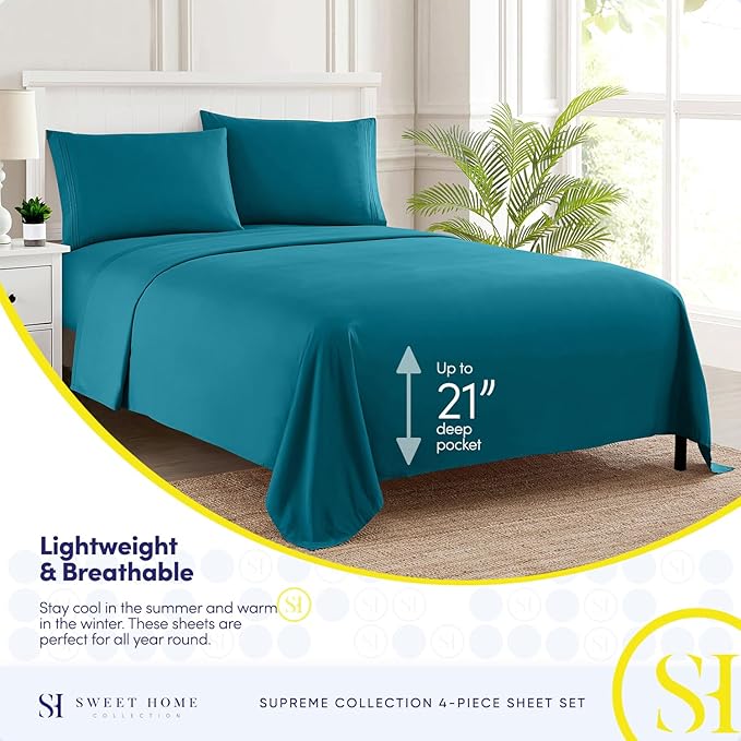 Full Size Sheet Sets - Breathable Luxury Sheets with Full Elastic & Secure Corner Straps Built In - 1800 Supreme Collection Extra Soft Deep Pocket Bedding, Sheet Set, EXTRA DEEP pocket - Full, Teal