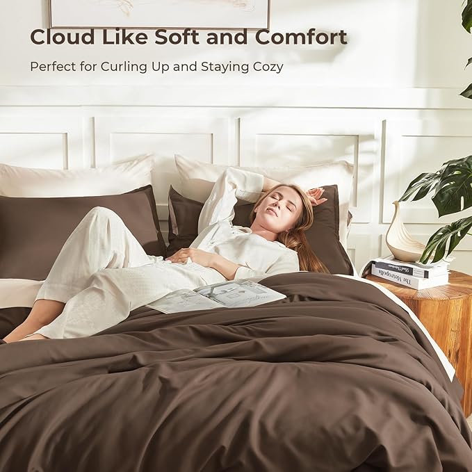 Litanika Brown Comforter Set California King Size, 3 Pieces Cal King Lightweight Solid Bedding Comforter Set, All Season Fluffy Bed Set (104x96In Comforter & 2 Pillowcases)