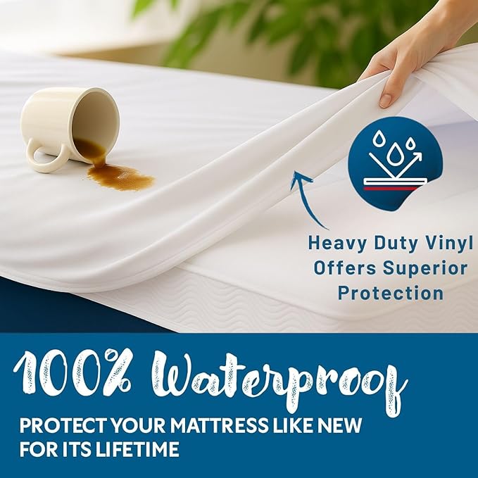 Guardmax Heavy Gauge Vinyl Cot Size Mattress Protector - Waterproof & Dust Proof Mattress Cover with Stretchable Pockets - Soft, Comfortable, & Noiseless Waterproof Fitted Sheet.(33 x 75 X 10)