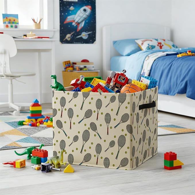 Tennis Gifts Storage Bin Box with Handles, Gifts for Tennis Lovers Foldable Baskets Organizer for Bedroom Bathroom Home Sports Room Clothes Toys Books, Toybox for Boys Girls - Image 4