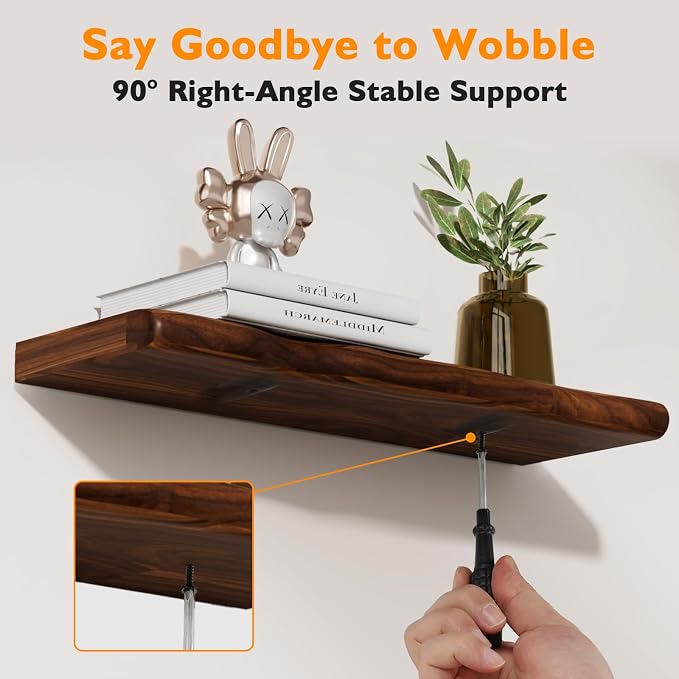 Floating Shelves for Wall Rustic Farmhouse 36 Inch Floating Shelf Bathroom Wooden Shelves for Wall Mounted Live Edge Pine Shelf with Unique Natural Grain for Living Room Bedroom Kitchen (Walnut) - Image 9