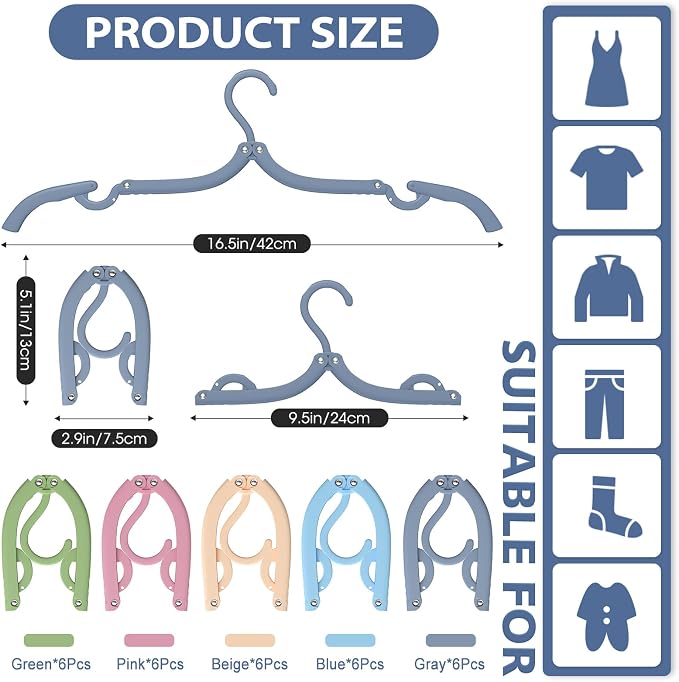 40 Pcs Travel Hangers Portable Foldable Travel Hanger Organizer, Plastic Cruise Essentials Clothes Drying Rack Folding Hangers for Camping Flying RV Europe Vacation Essentials Suitcase, Multi - Image 2