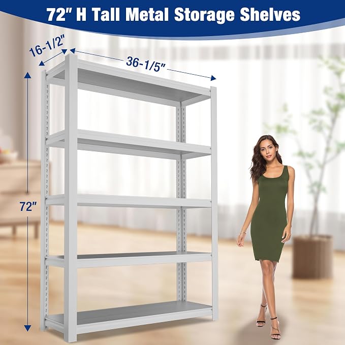 WORKPRO 3000lbs 5-Tier Shelving Unit, 72" H Adjustable Storage Shelves, Boltless Garage Shelving Unit for Garage, Kitchen, Durable Scratch-Resistant Panels, White - Image 3