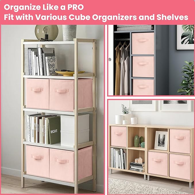 Criusia Storage Cubes- 11 Inch Cube Storage Bins for Organizing Shelves - Nursery Closet Organization Bins for Clothes Blanket - 10 Pack Collapsible Decorative Storage Box for Living Room (Pink) - Image 4