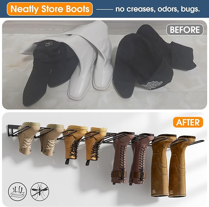 zacurter Boot Rack, Wader Hangers for Boot, Metal Wall Mounted Shoe Rack, 4 Pair Boot Organizer Rack for Tall Boots and Cowboy Boot, Boot Trays for Entryway,Garage (2 Pack), black - Image 3
