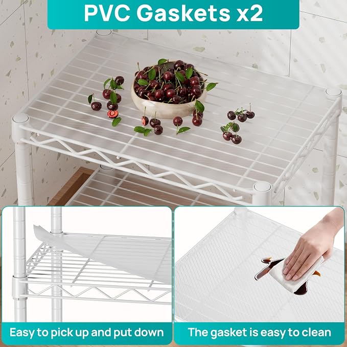 SINGAYE 2 Small Shelves Kitchen Storage Shelf Wire Shelving Unit Metal Shelf Adjustable Organizers Storage Shelving for Office Pantry White 12" D X 18" W X 12" H - Image 4