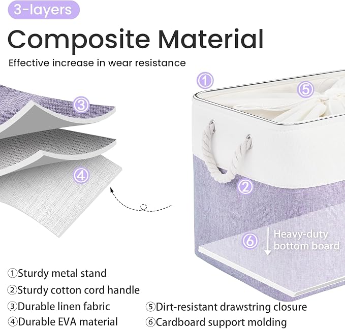 Large Storage Baskets- 16x12x12 inch Storage Bins for Shelves and Closet Organizing, Foldable Fabric Bin for Home Organization Clothes and Laundry (1-Pack, White&Purple) - Image 2