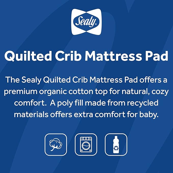 Sealy Baby Quilted Organic Cotton Top Breathable Fitted Waterproof Infant Crib Mattress Protector Pad and Toddler Bed Cover, Durable and Comfortable Topper, Machine Washable, 52” x 28”- Cream