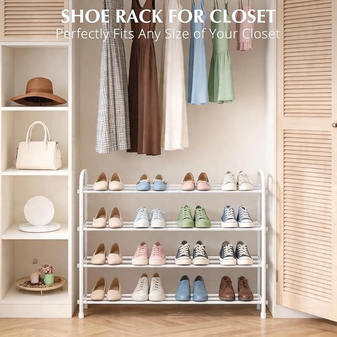 INSMART 4-Tier Expandable Shoe Rack, Stackable and Adjustable Shoes Organizer Storage Shelf, Sturdy and Durable Metal Structure Free Standing Shoe Rack for Closet Entryway Doorway, White - Image 6