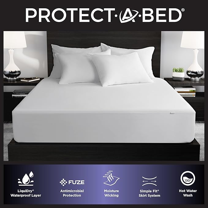 Protect-A-Bed Essential Mattress Protector Queen, Dust Mite Resistant, Noiseless and Odor-Resistant Mattress Cover, 100% Waterproof Top, Machine Washable, Fits 11"-18" Mattresses