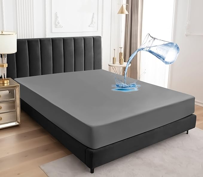 Sufdari Cal King Mattress Protector,Waterproof Mattress Protector,Fitted Sheet Style Mattress Cover with 18" Deep Pocket,Washable and Comfortable-Gray,California King