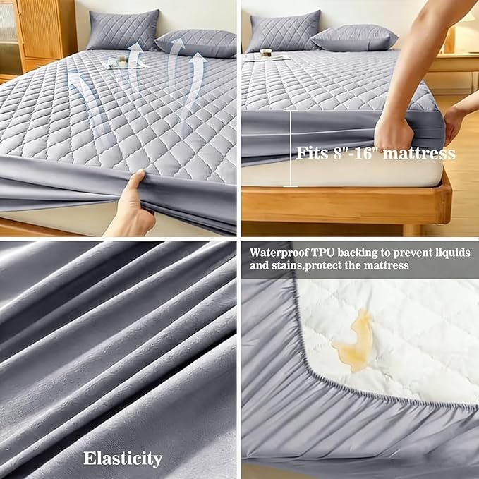 Shatex Twin Size Mattress Pad - Breathable Quilted Mattress Topper Protector with 8-16 Inches Deep Pocket, Machine Washable (39x75inch,Grey)