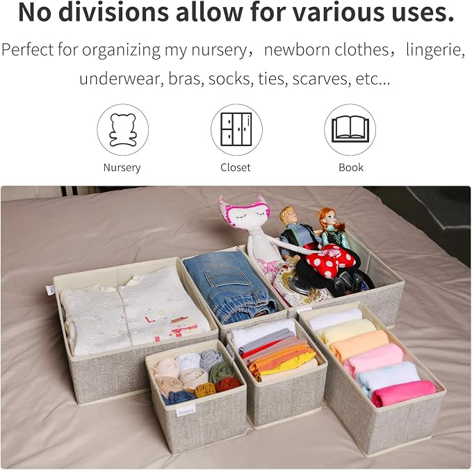 Criusia Underwear Drawer Organizer, 6 Set Foldable Underwear Drawer Organizer and Closet Dividers,Storage Box for Clothes, Socks, Underwear (6 Bins, Beige) - Image 8