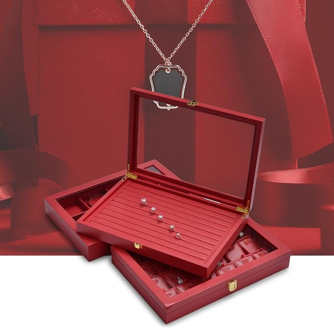 Oirlv 12 Gird Jewelry Tray with Acrylic Lid Premium Leather Jewelry Organizer Box Transparent Lid Bracelet Bangle Storage Case for Women Gift - Image 6