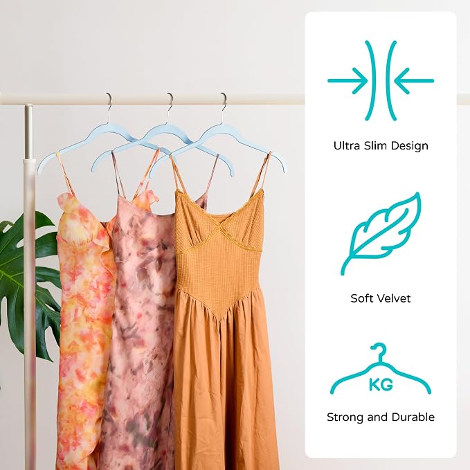 Sishynio Velvet Hangers 50 Pack – Slim Non-Slip Flocked Clothes Hangers with Notches, Space-Saving Durable Hangers for Dresses, Coats, Blouses(Blue) - Image 3