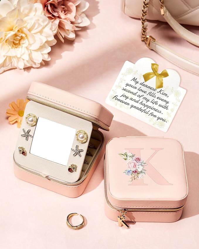 Enthralite Travel Jewelry Box for Girls: Traveling Jewelry Case Gift for Women - Mini Organizer for Necklaces Earrings Pink K - Image 3