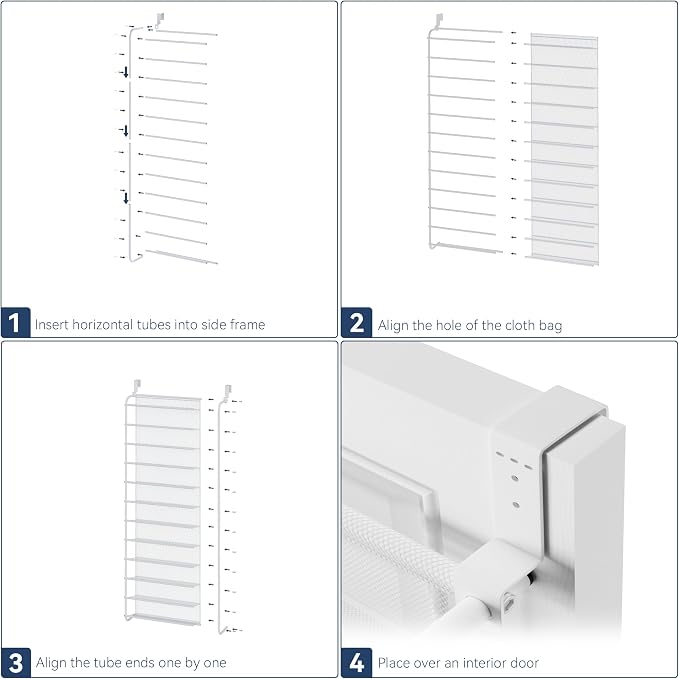 Whitmor 36 Pair Over The Door Shoe Organizer, 12 Tier Hanging Shoe Organizer, Heavy Duty Metal & Mesh Shoe Holder, Hanging Shoe Rack for Closet Organizer & Storage, 69"L x 21.7"W x 7.5"H, Matt White - Image 6