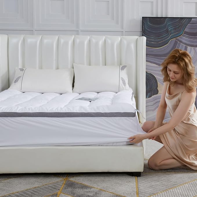 SAPHREAS 3 Inch Memory Foam Mattress Topper King Size with 8-20 inches Stretchable Pockets, Soft Pillow Top Mattress Pad for Back Pain Relief with Breathable Air Mesh Sides