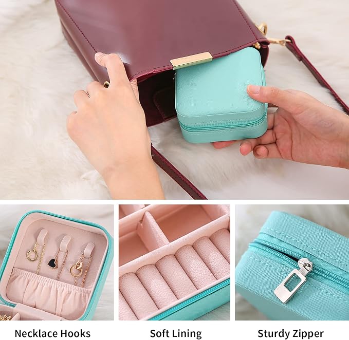 TRODANCE Mini Jewelry Case, Small Travel Jewelry Organizer, Portable Jewelry Box Mini Storage Organizer Display Box For Rings Earrings Necklaces (4Color-4pack) - Image 6