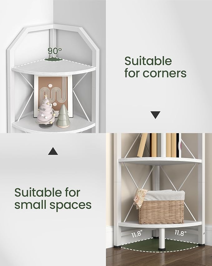CHOEZON 6-Tier Industrial Corner Shelf, 71.2" Corner Storage Stand, Plant Stand Display Shelf, Corner Bookcase for Bedroom, Living Room, Home Office, White TCJ11WB - Image 3
