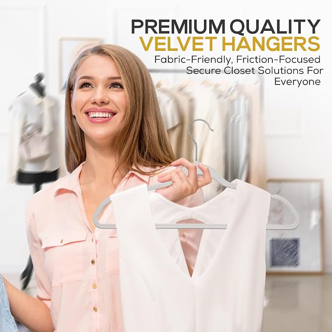 Techzoo Premium Velvet Hangers 50 Pack Ultra Thin Non Slip Adult Felt Space Saving Suit Hanger for Closet Heavy Duty Coat Pants Jackets Dress Hangers 360° Swivel Hook Hold Upto 10 lbs Silver Birch - Image 5