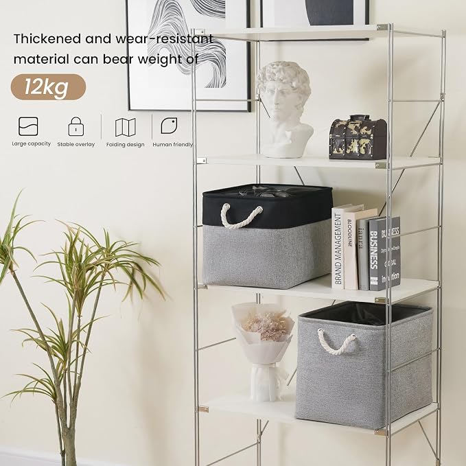 Large Storage Baskets- 16x12x12 inch Storage Bins for Shelves and Closet Organizing, Foldable Fabric Bin for Home Organization Clothes and Laundry (3-Pack, Gray) - Image 5